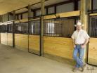 Black Welded horse stall with grill top door sliding door and feed door