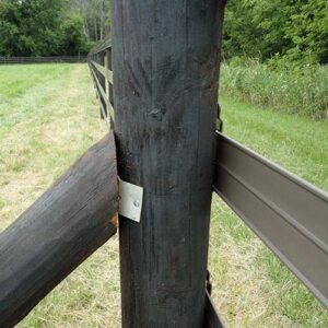 close up of a brown fence rail attached to a wooden post
