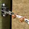 copper bolt shown in use with braided electric fence