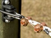 copper bolt shown in use with braided electric fence