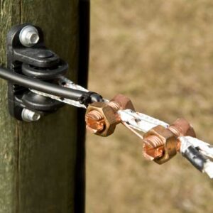 copper bolt shown in use with braided electric fence