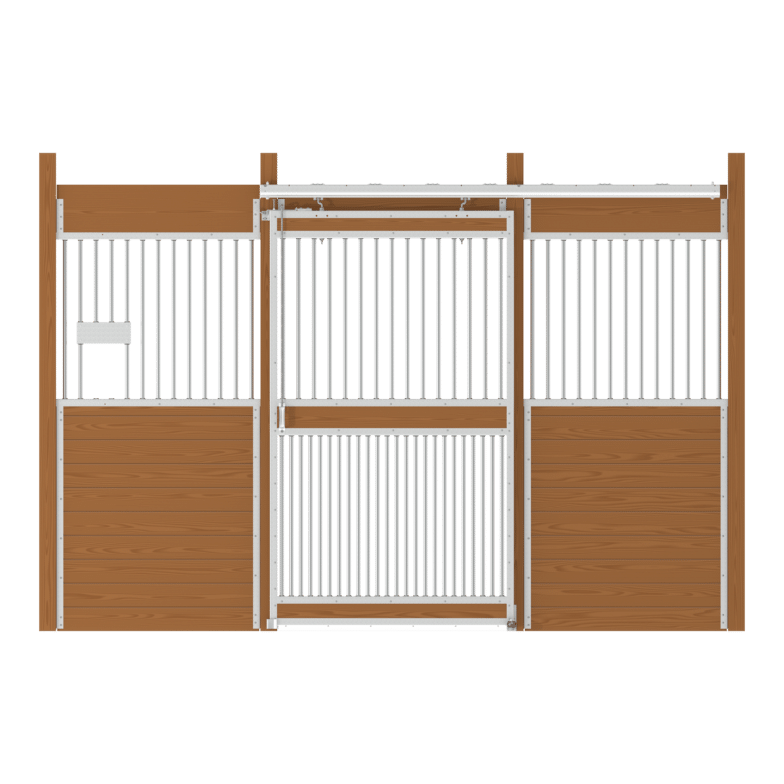 Essex-12ft-front-centered_fgdoor-feedopen-left-galvanized-2000x2000 12ft Essex Stall Front with Full Grill Door & Feed Opening Kit - Center Door