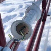 closeup of a white electric gate handle