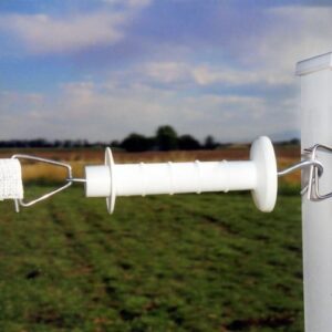 closeup of a white electric gate handle