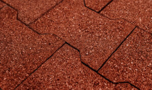 close up of terracotta rubber pavers