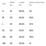 Size Chart - Green Long Sleeve TShirt