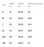 Size Chart - Green Long Sleeve TShirt