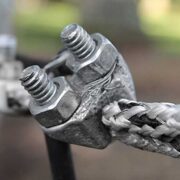 closeup of U-Bolt Connector attached to braided electric rope