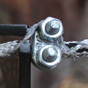 closeup of U-Bolt Connector attached to braided electric rope