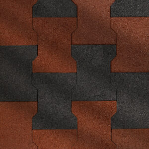 closeup of terra-cotta and black rubber pavers laid out in an alternating pattern